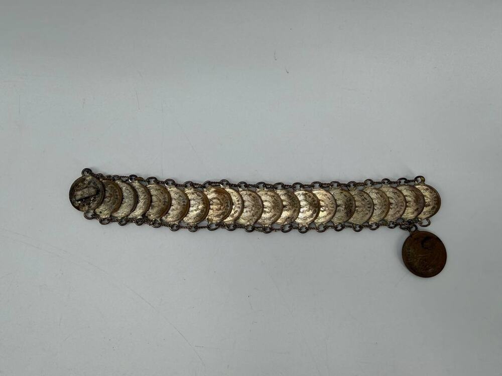 Vintage Mexican Coin Bracelet 1 Centavo 1951 Cinco Centavos Charm Plateado